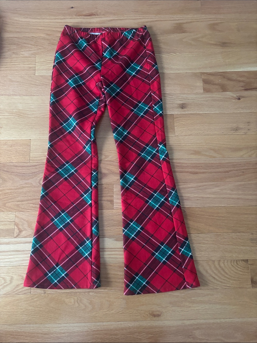 Girls Red Plaid Flare Pants